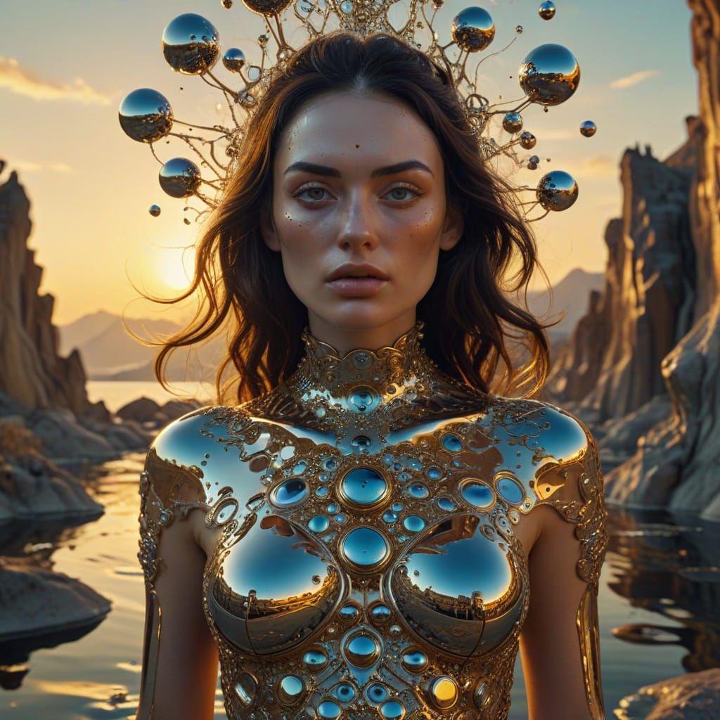 Surreal Woman in Dreamscape with Melting Clocks