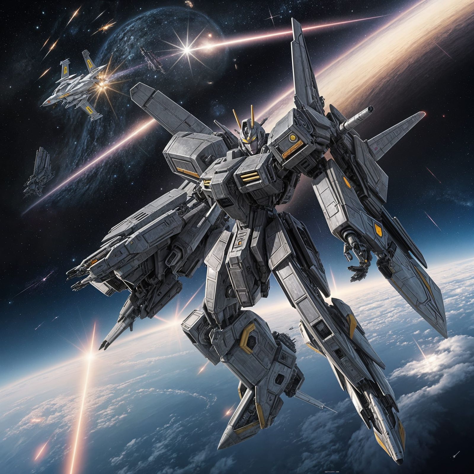 Epic Space Battle: Macross SDF1 in Classic Anime Style