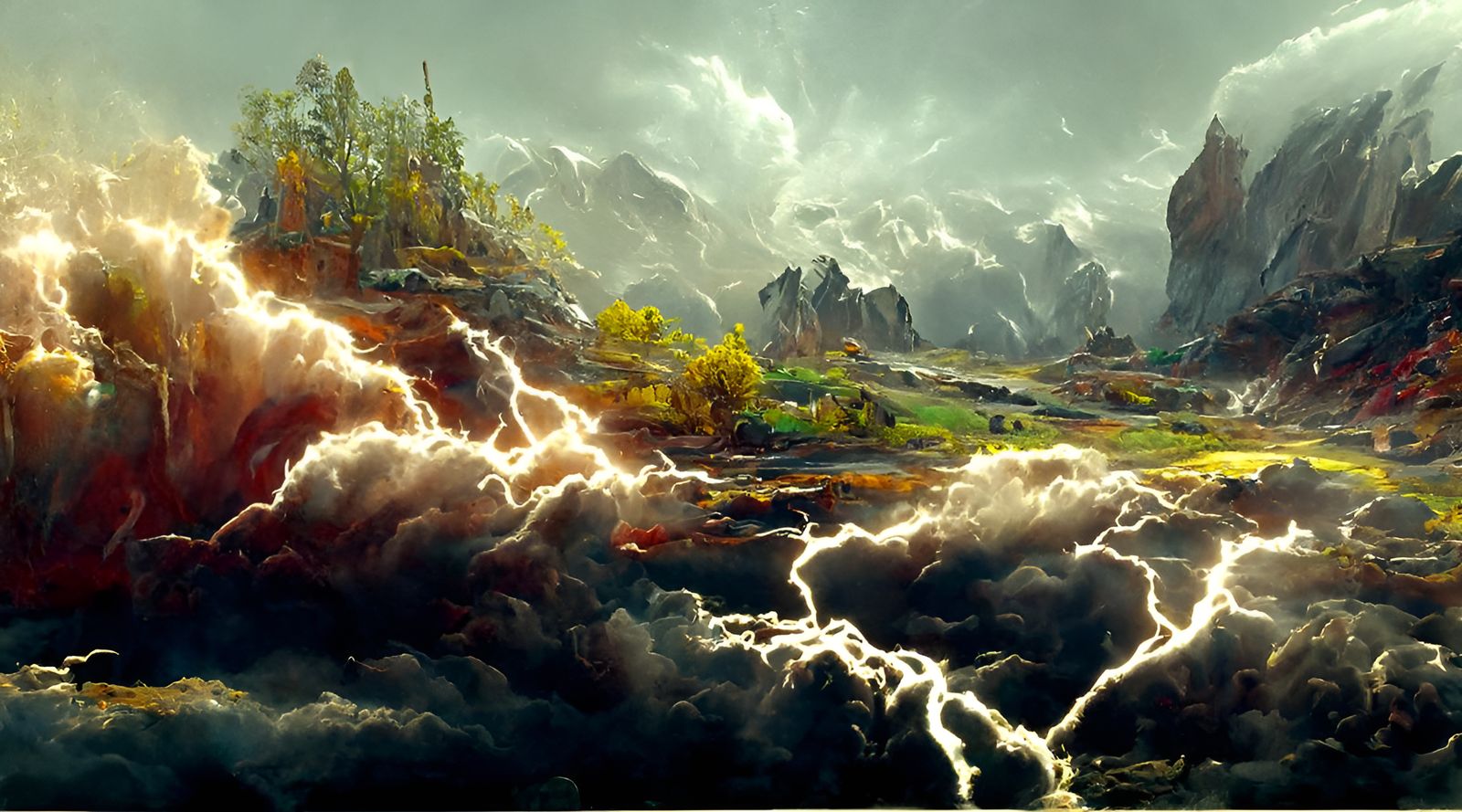 Epic Lightning Storm Canyon Landscape Painting