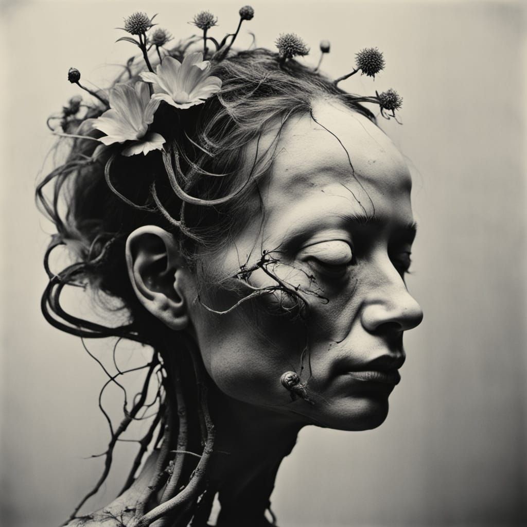 Surrealist Doll Figure in Body Horror Scene, High Contrast B...