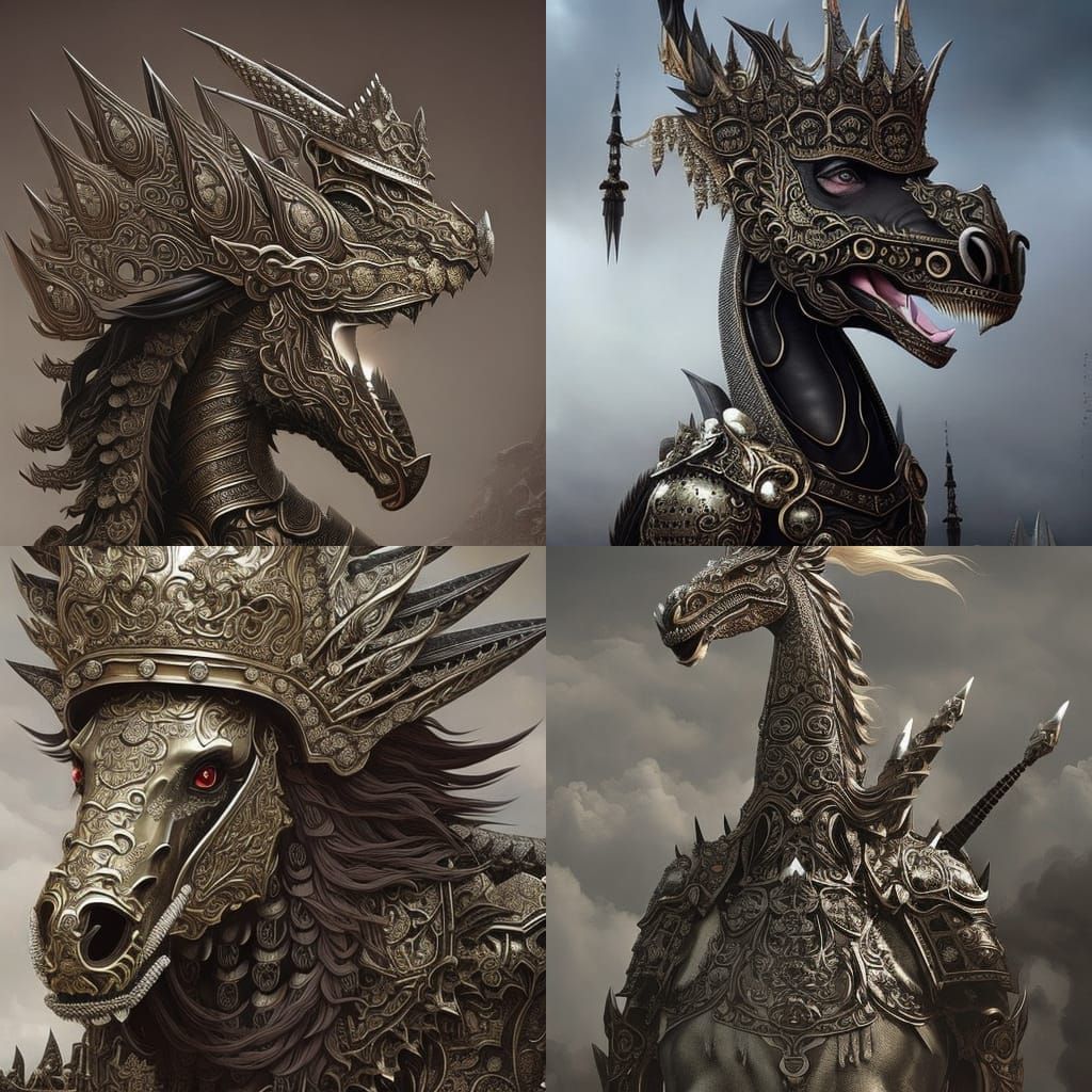 Steampunk Dragon Horse Portrait in Gothic Style