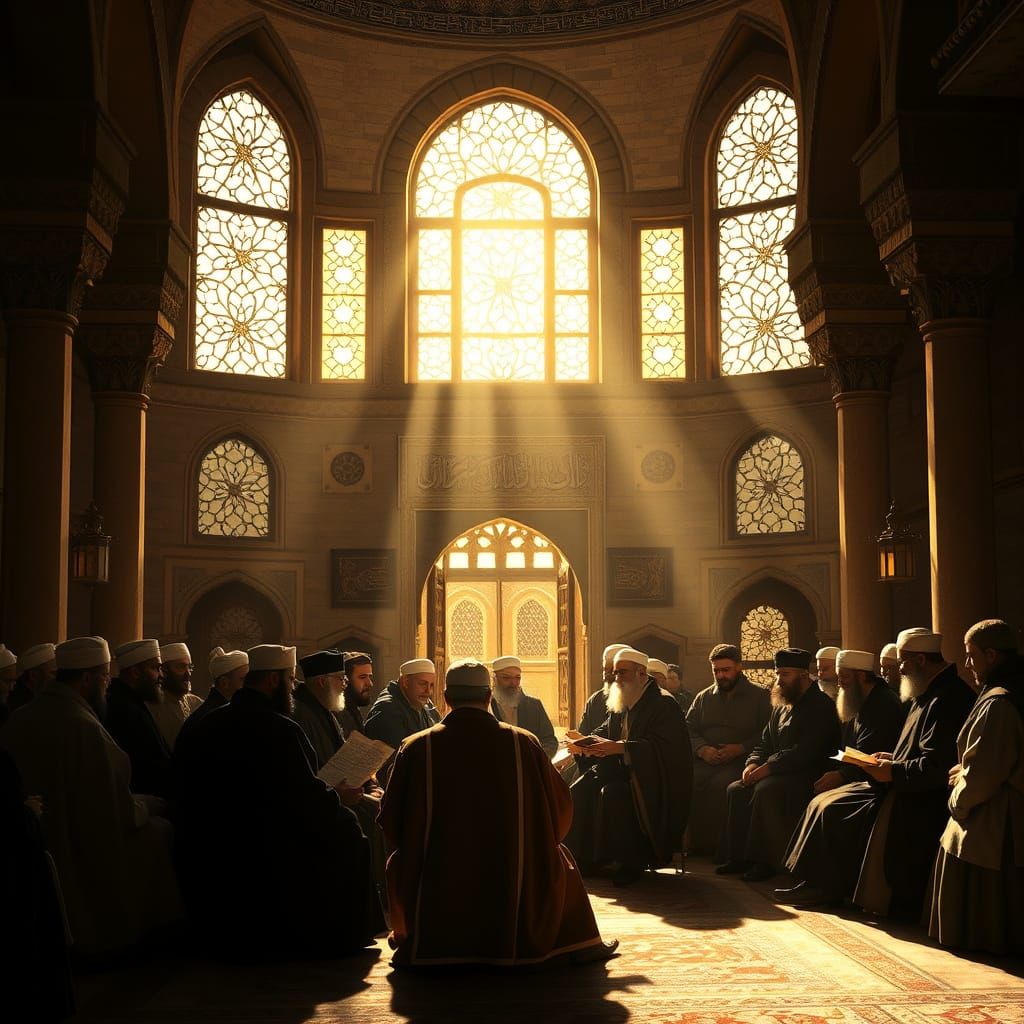 Scholarly Gathering in Mosque Courtyard, Baroque Style