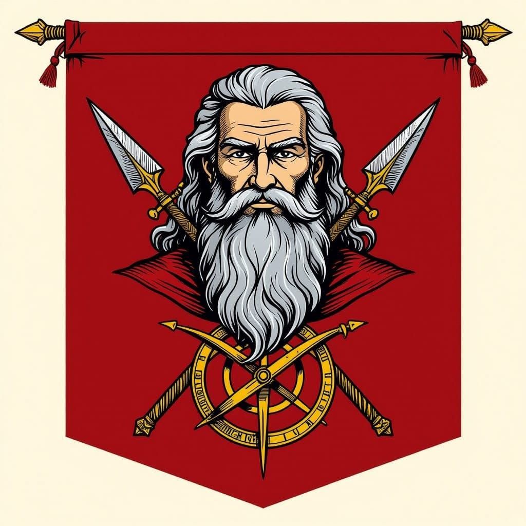 Crimson Flag With Spear, Astrolabe, and Beard Emblem