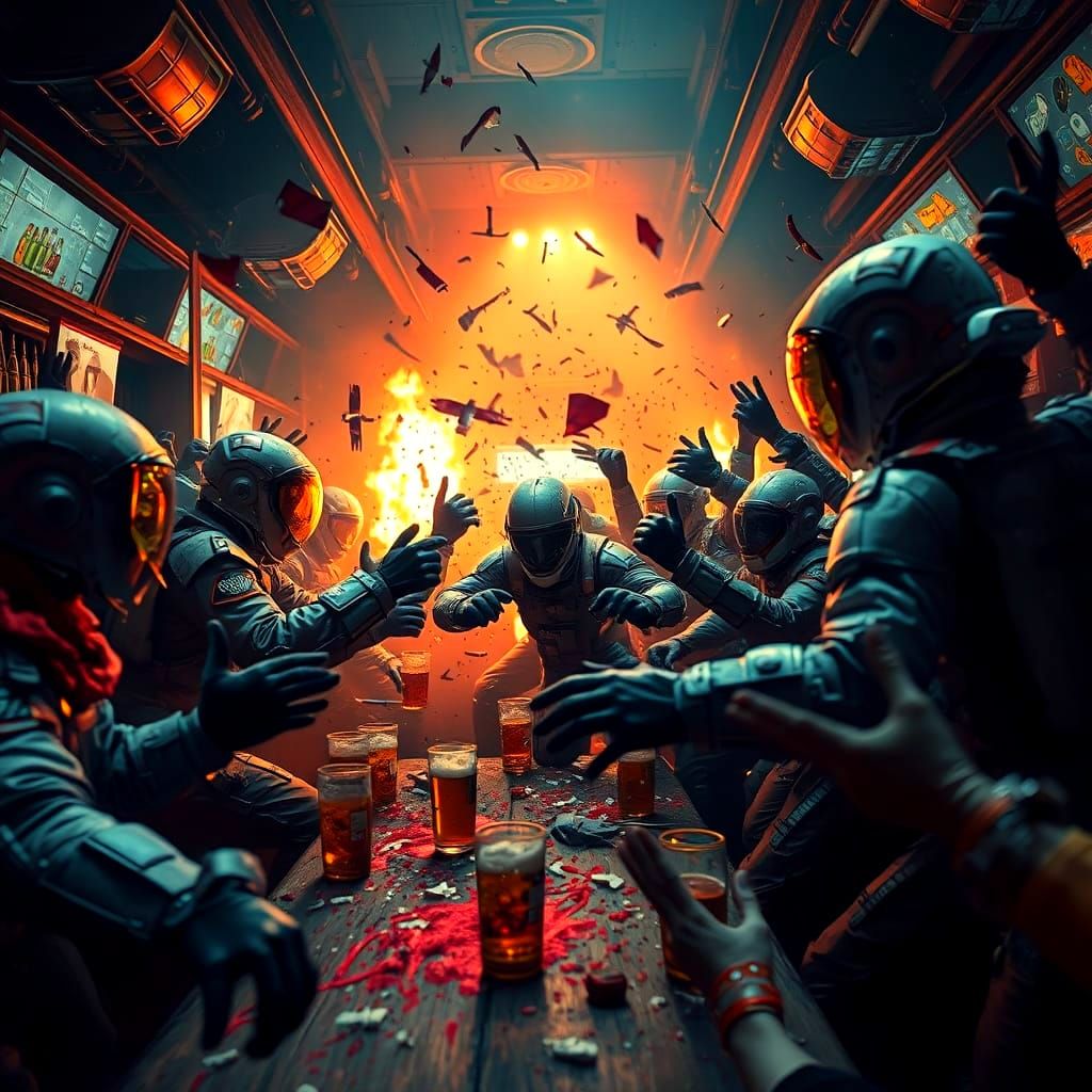 Martian Earthling Brawl in Astropub - Bloody Astronaut Trage...