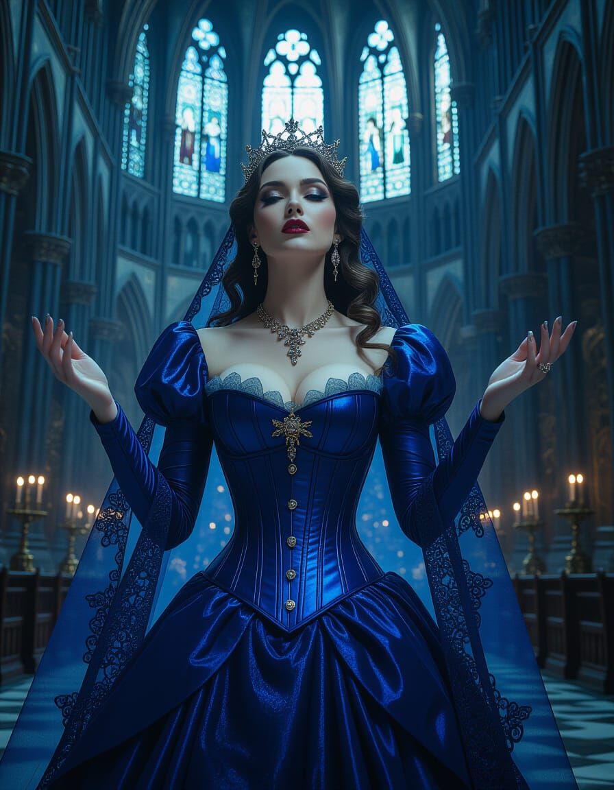 Sapphire Queen Chanting in Gothic Cathedral