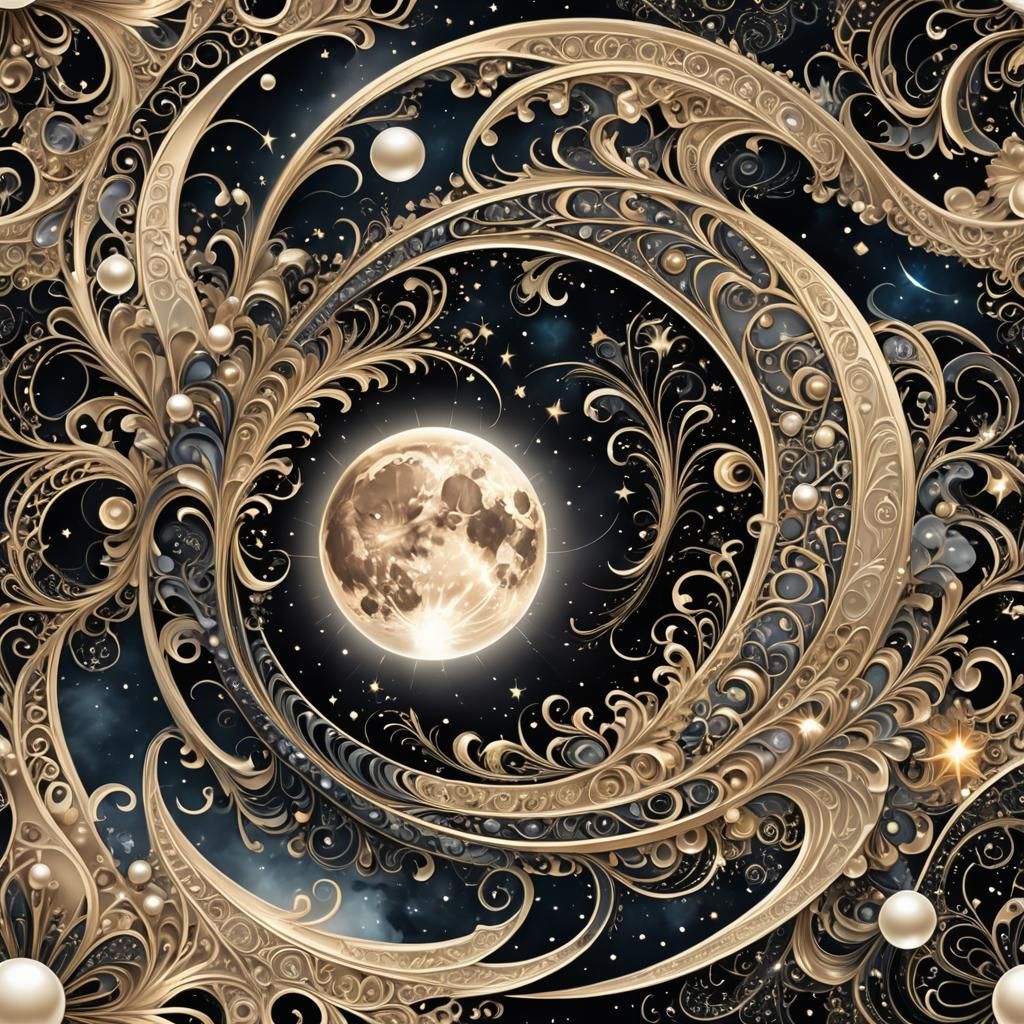 Parabolic Eclipse with Crescent Moon and Filigree