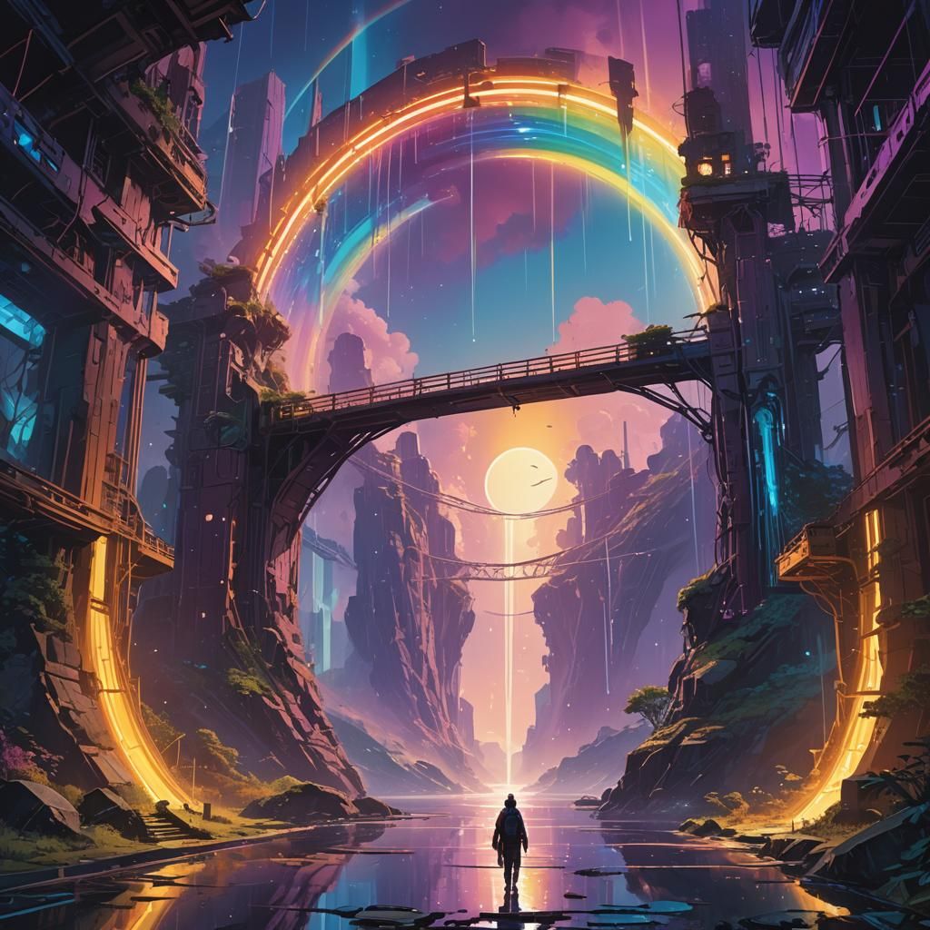 Rainbow Bridge to Another Dimension in Fantasy Art