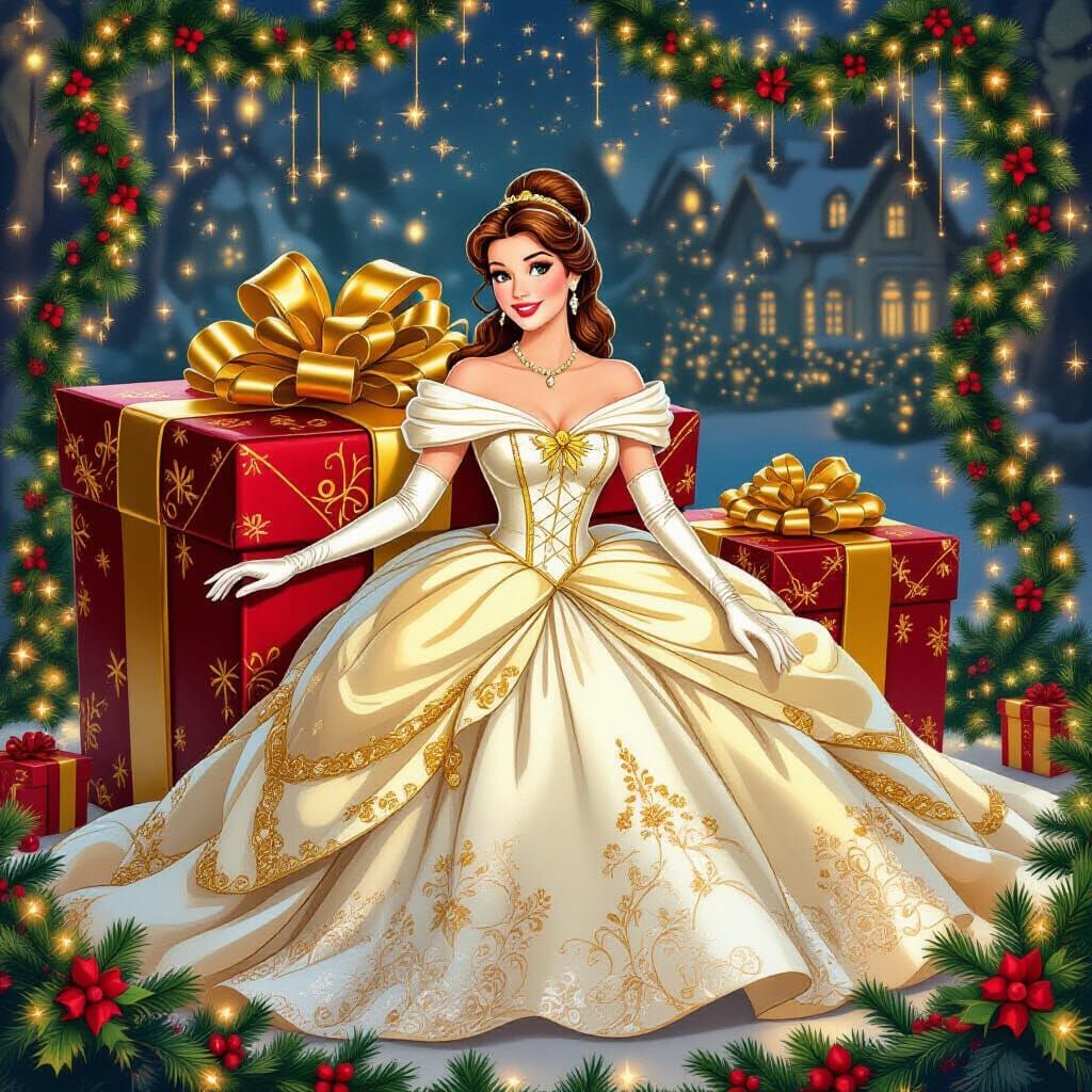 Belle in Christmas Dress, Disney Style