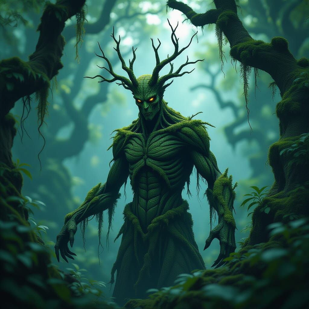 Creepy Tree Figure Hiding in Enchanted Forest Matte Painting
