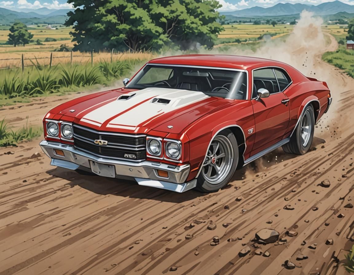 Red Chibi 1970 Chevelle in Anime Style