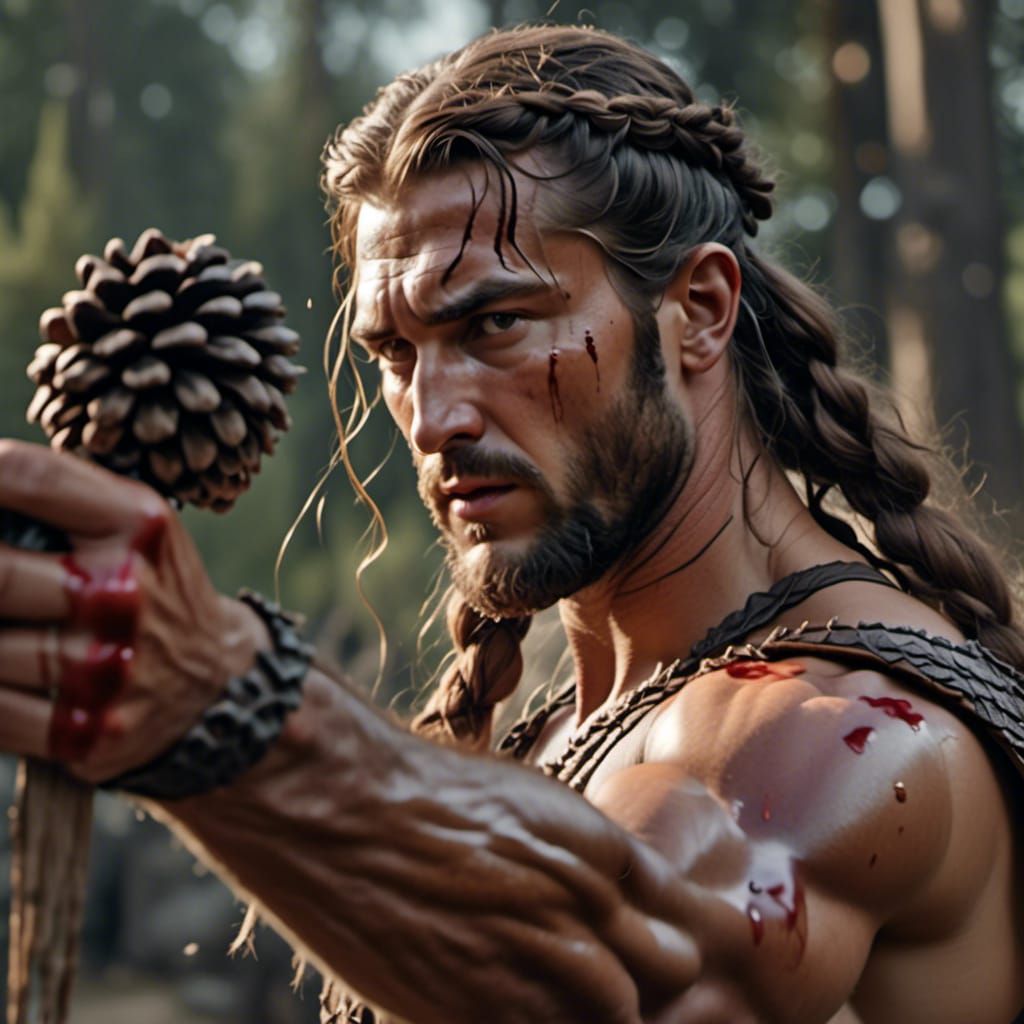 Dionysus Aims Thyrsus Weapon in Hyperrealistic Detail