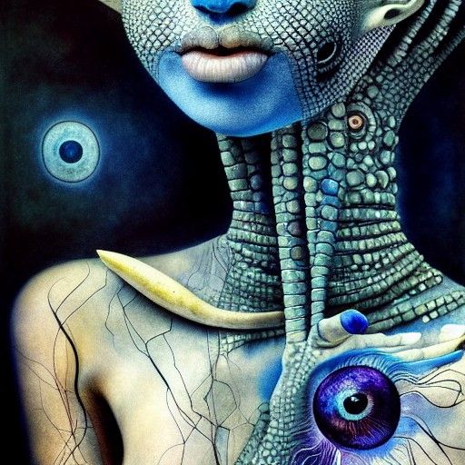 Humanoid Hybrid with Crystalline Growths, Hyperrealistic Pai...