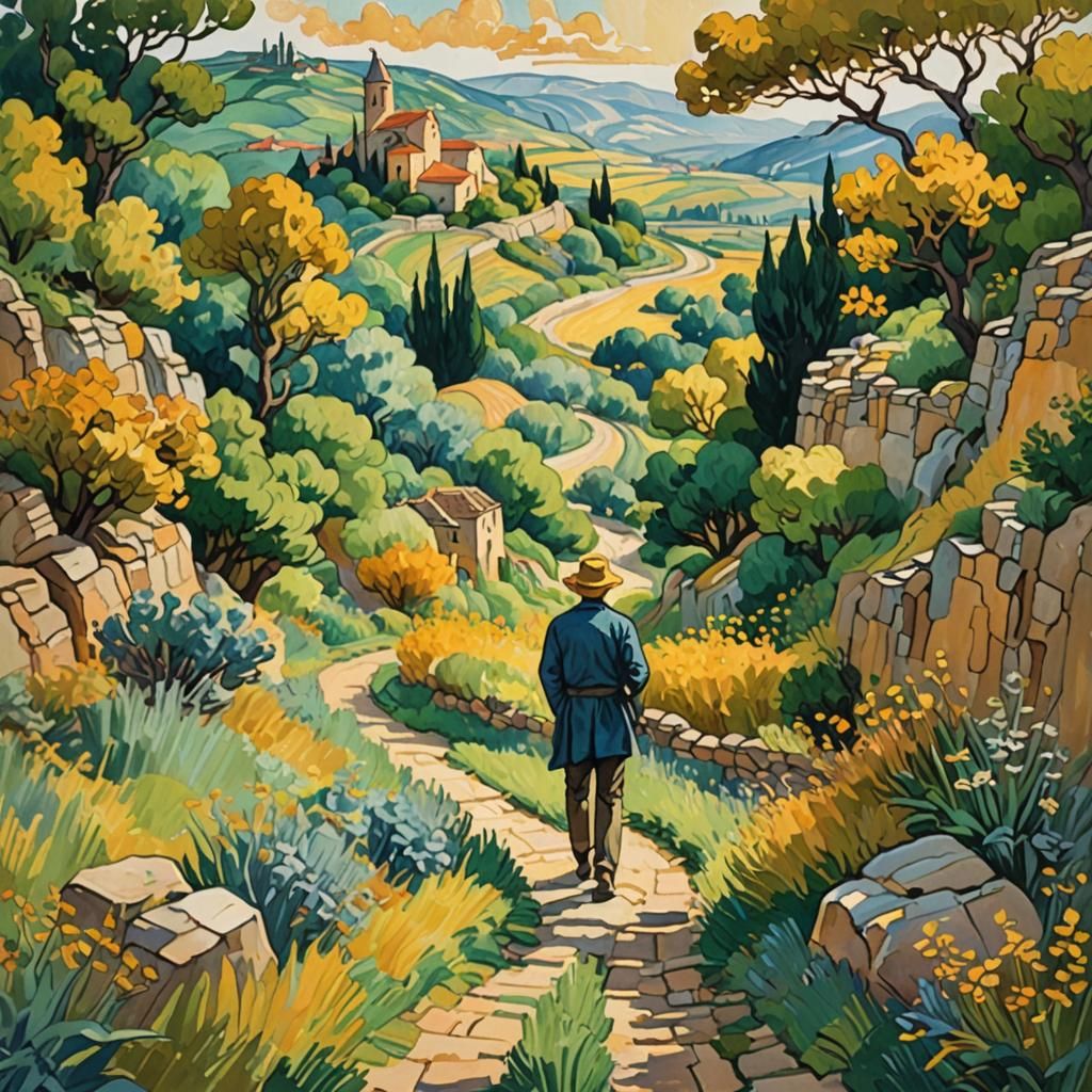 Impressionist Gouache Landscape Painting in Van Gogh Style