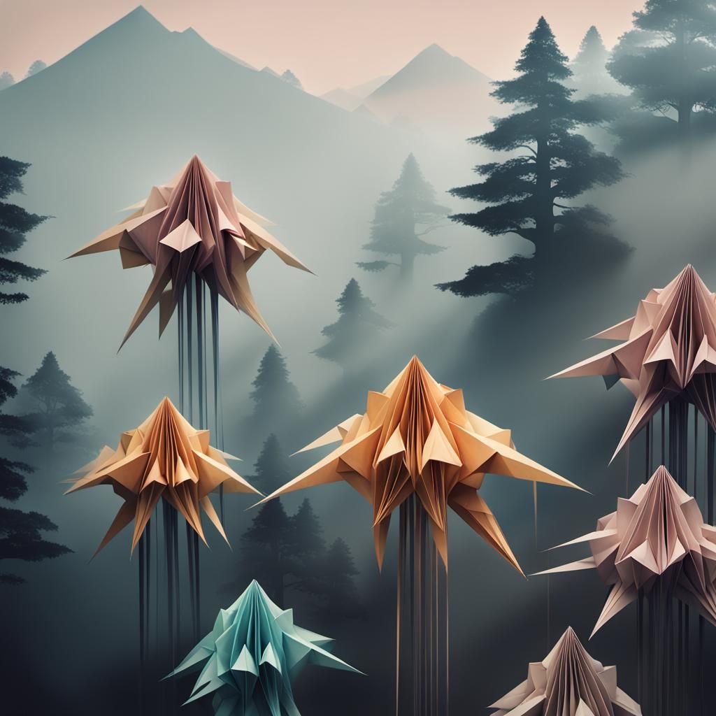 Origami Creature: Modern Abstract Sculpture in Pastel Colors