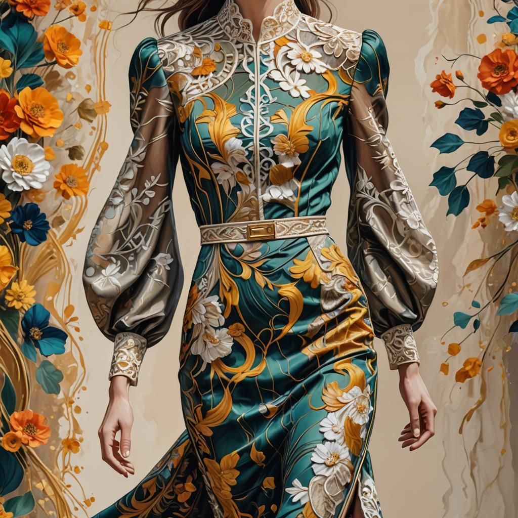 Runway Model in Klimt-Inspired Digital Art