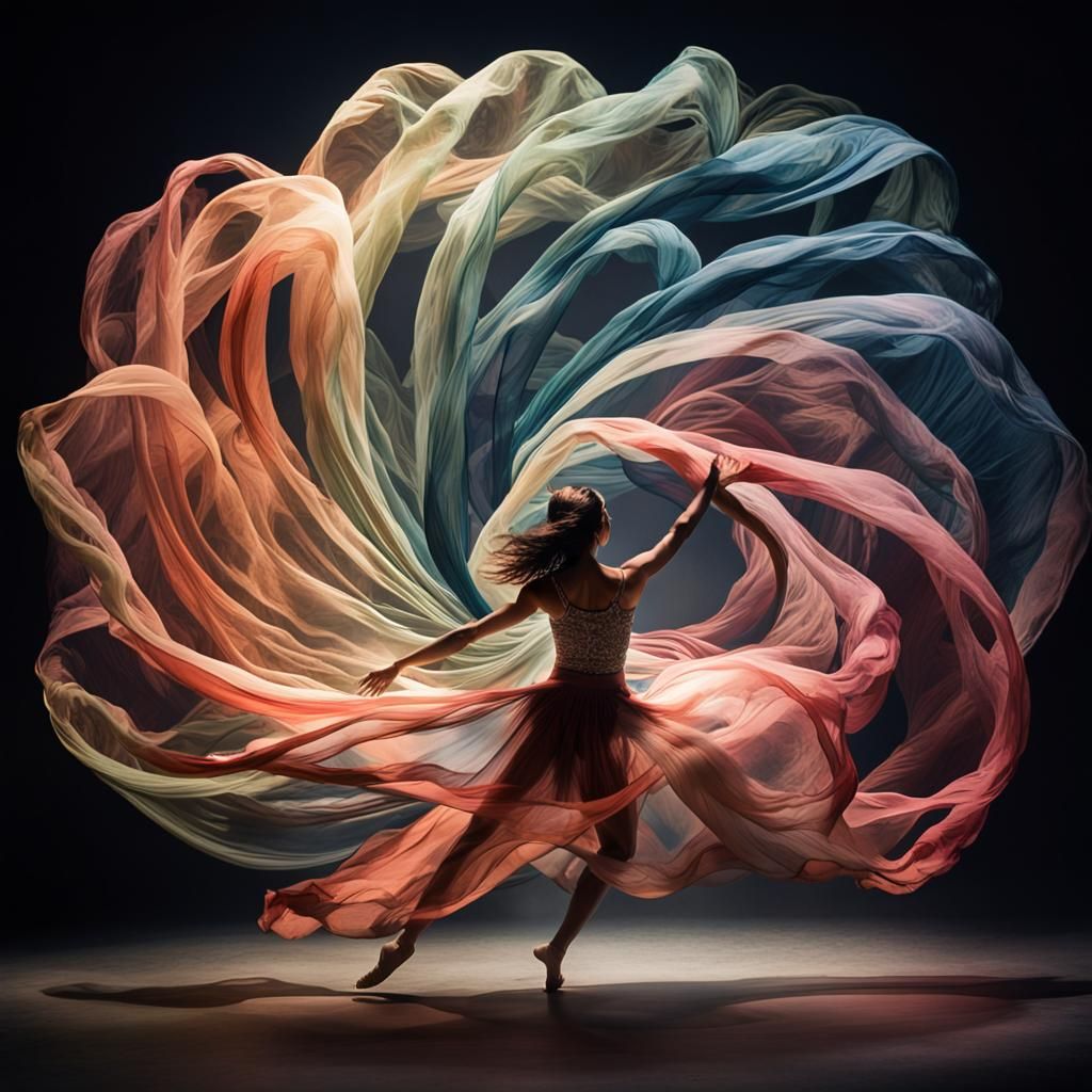 Dynamic Dancer in Flowing Fabric
