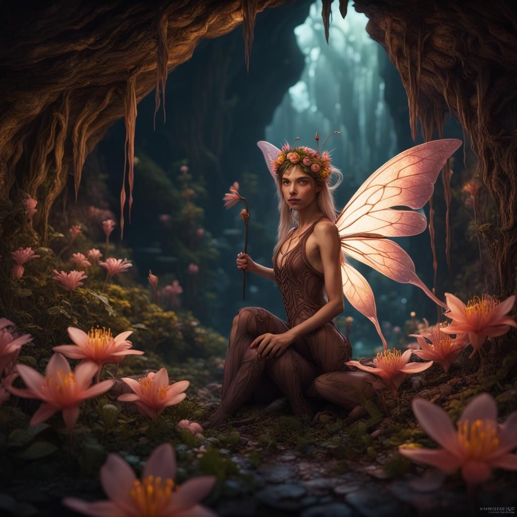 Fairy in Honeysuckle Cave: Fantasy Concept Art