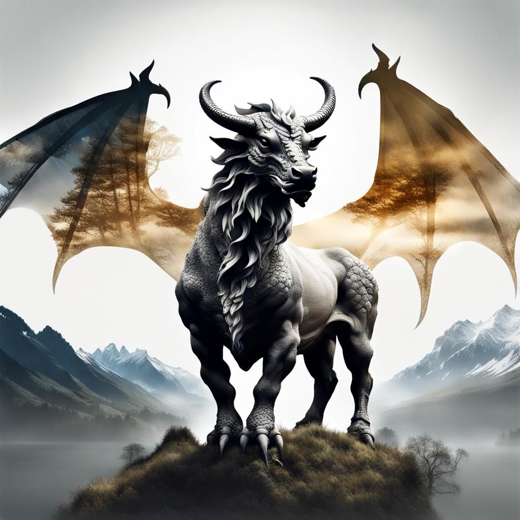 Chimera Silhouette with Highland Landscape in Digital Art