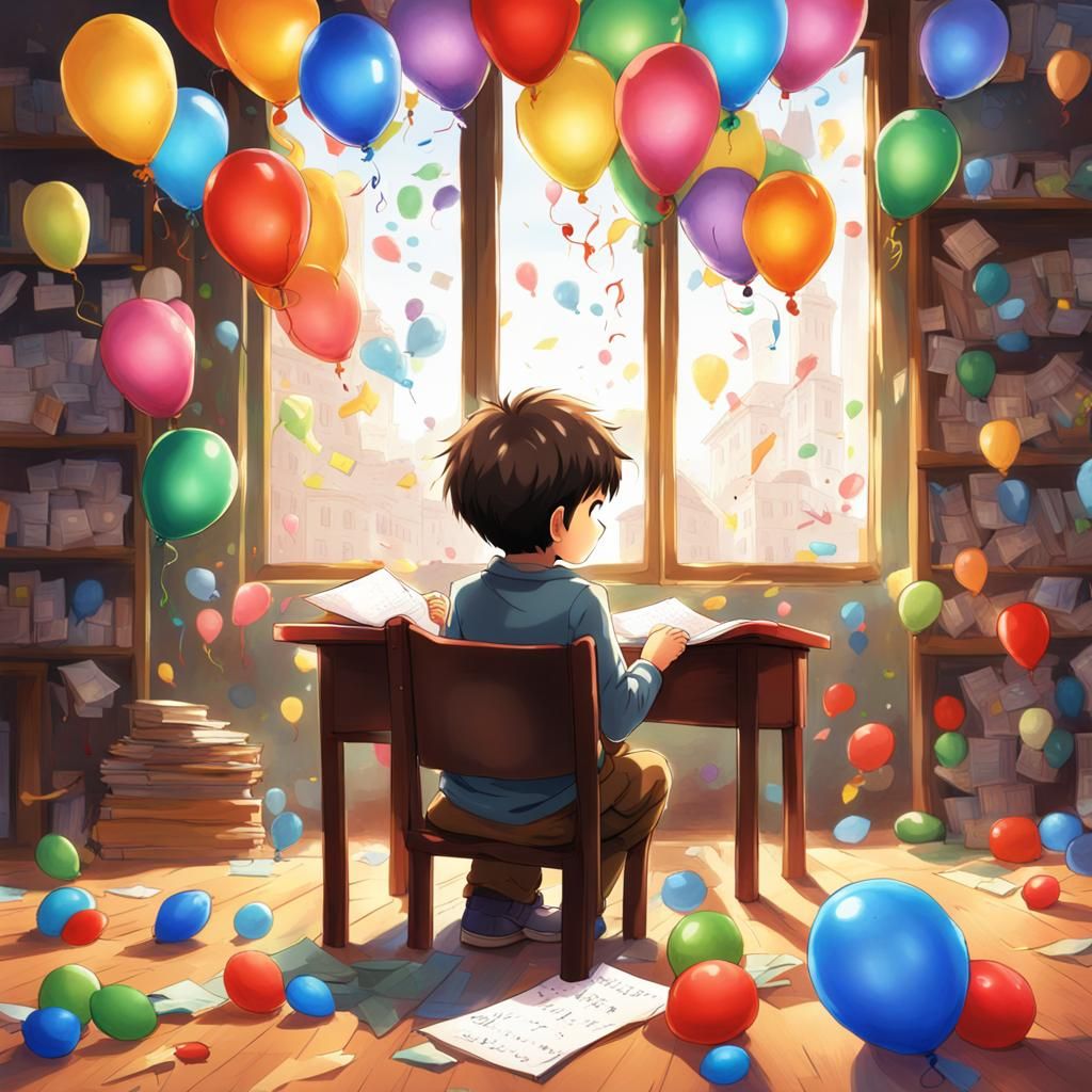 Boy Writing Letter in Anime Style