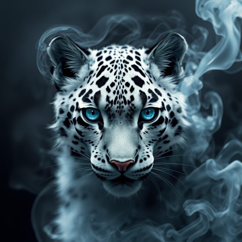 Ethereal Smoke Snow Leopard with Blue Eyes