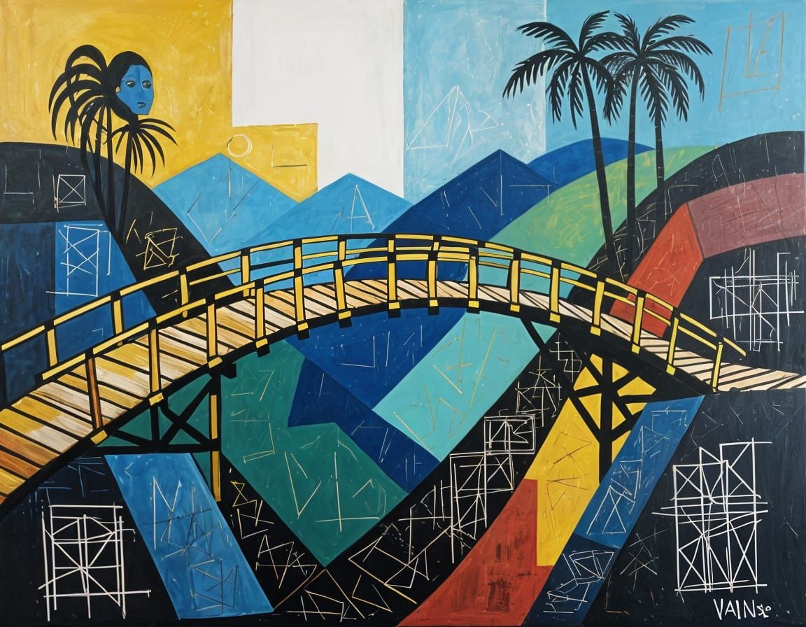 Abstract Bridge Painting in Basquiat Style