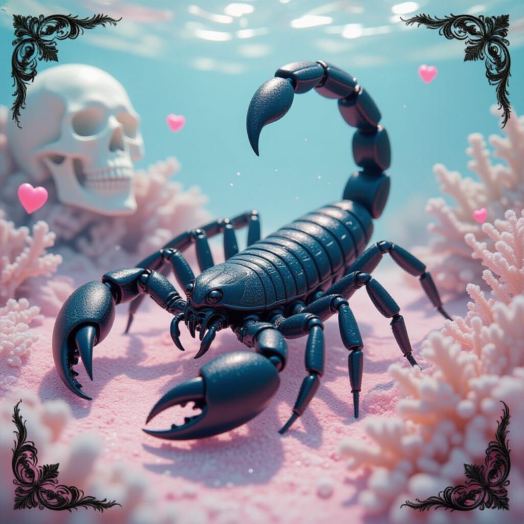Mystical Underwater Scorpion in Baroque Frame