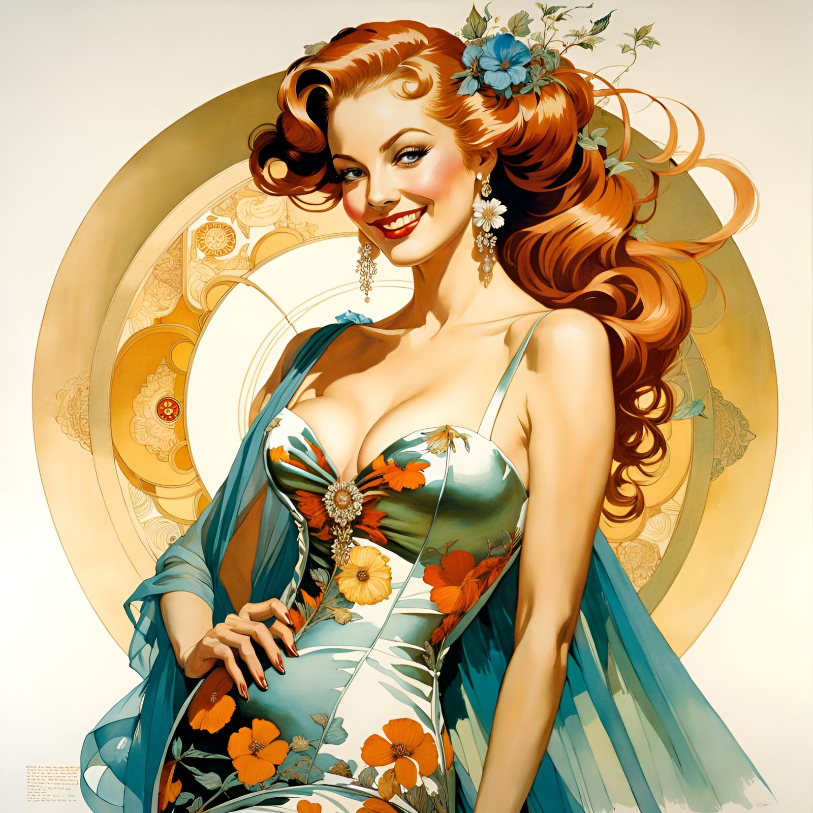 Smiling Woman in Backless Gown, Vintage Pin-Up Style