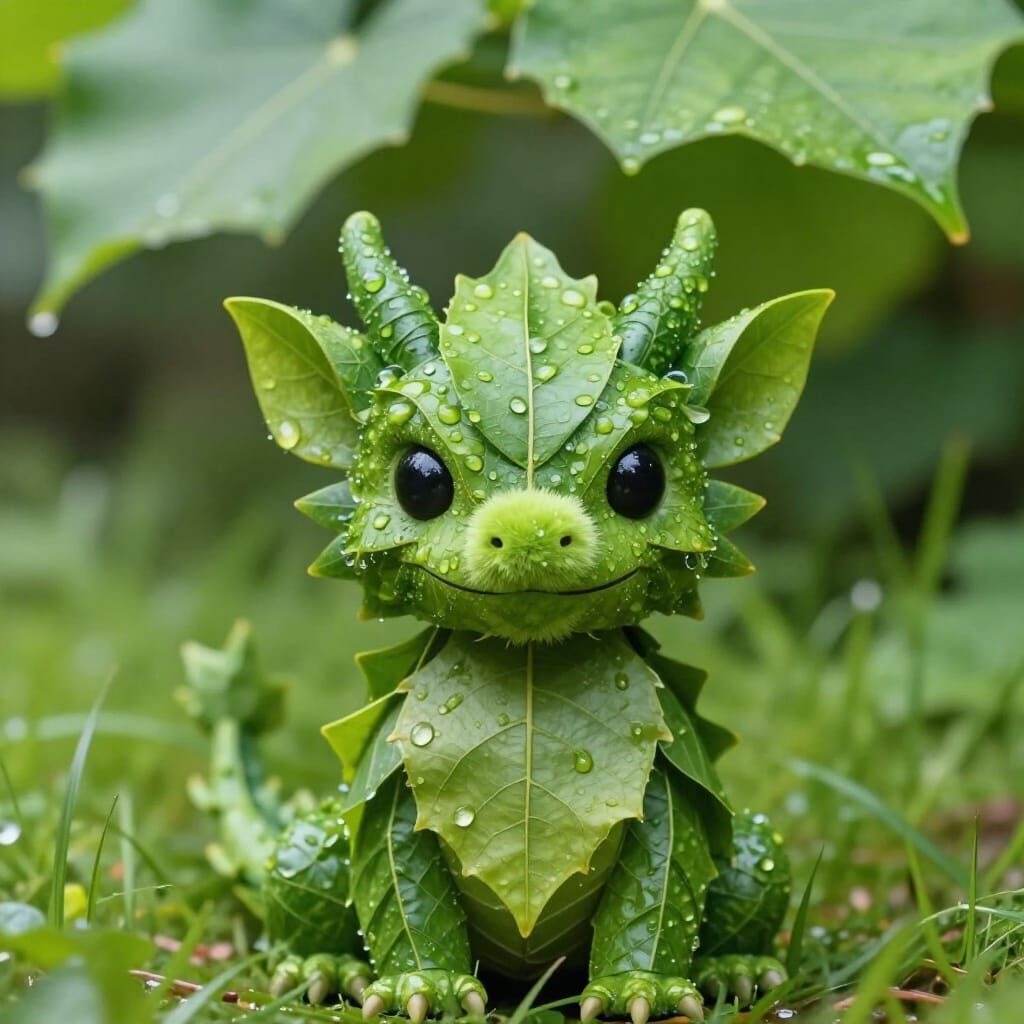 Enchanting Leaf Dragon with Dewdrops