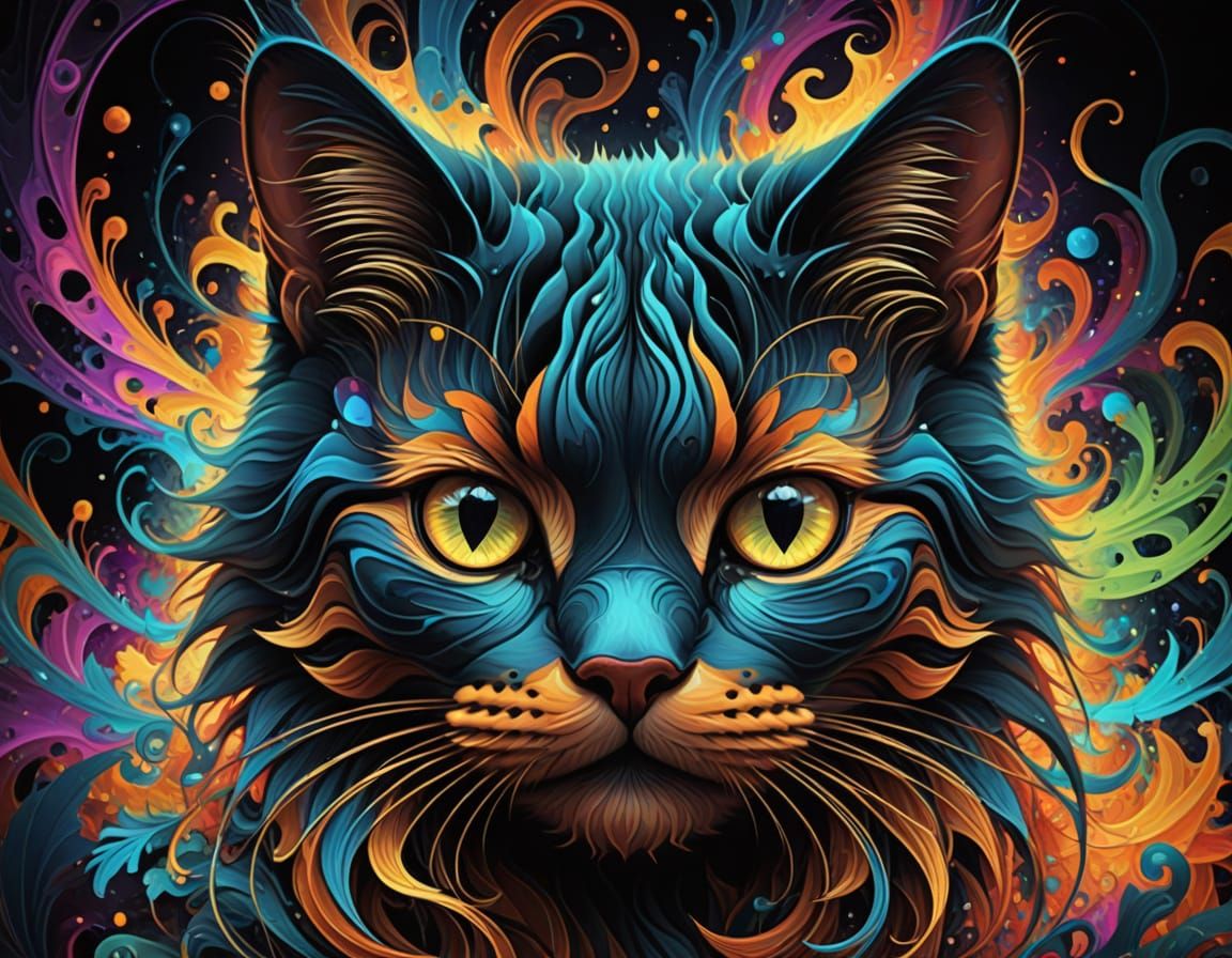 Vibrant Color Cat in Kaleidoscopic Patterns