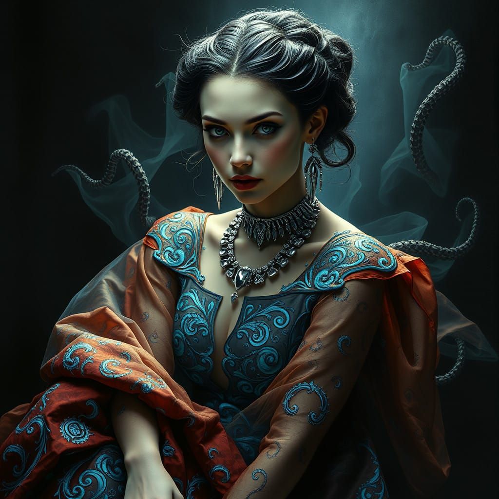 Surreal Hyperrealistic Portrait of Enigmatic Woman in Dark, ...