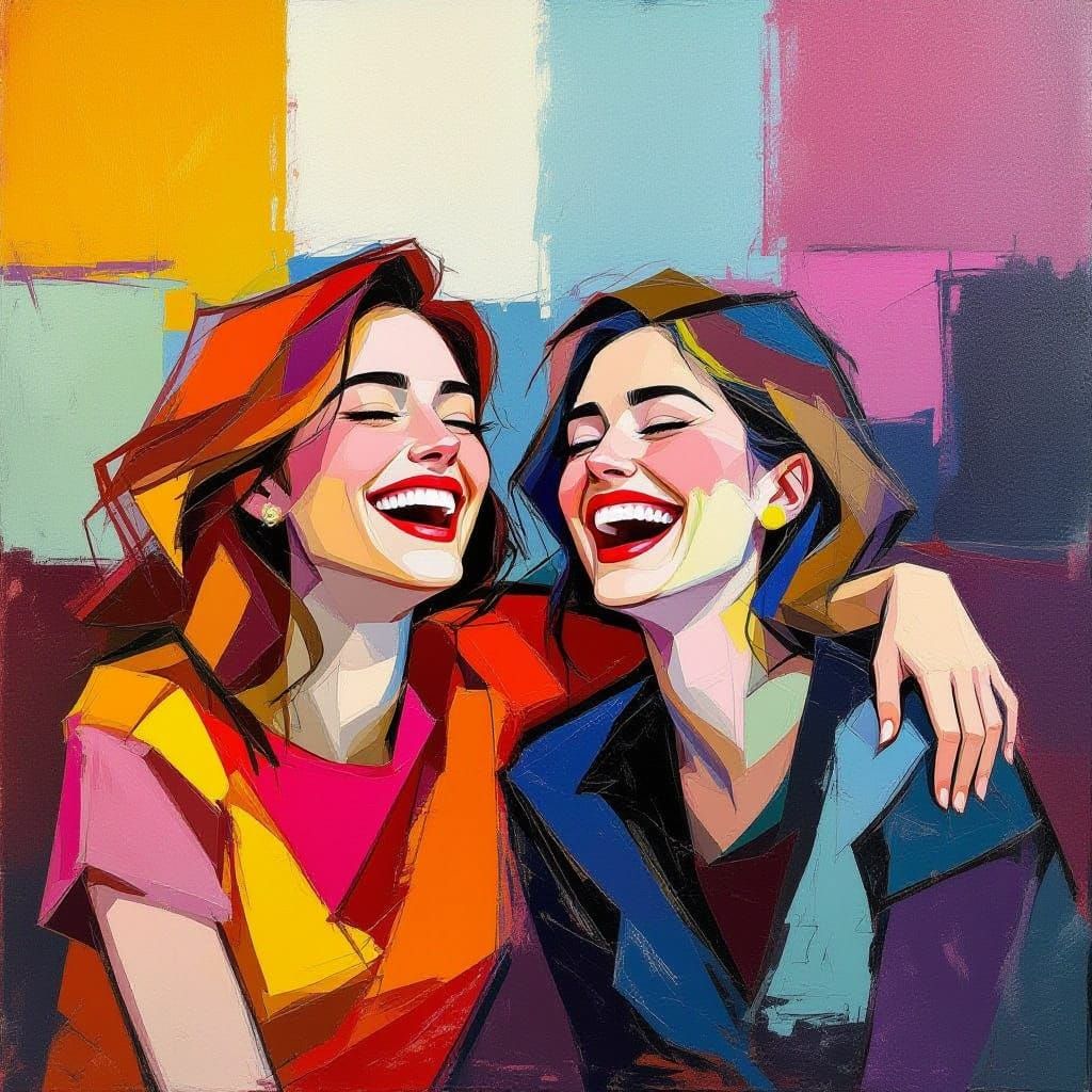 Friends Laughing in Abstract Expressionist Style