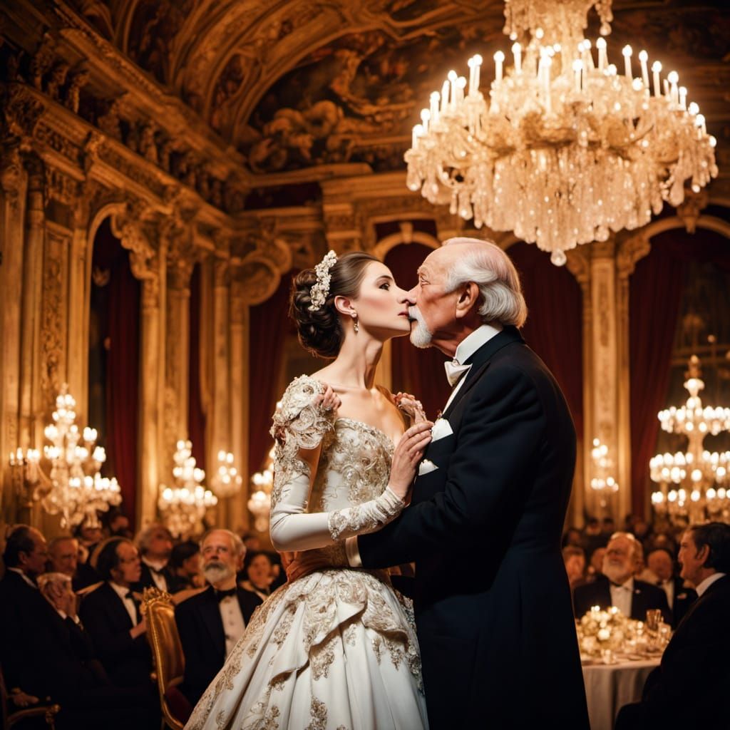 Romantic Cinema Moment: Young Bride Kisses Ageless Groom