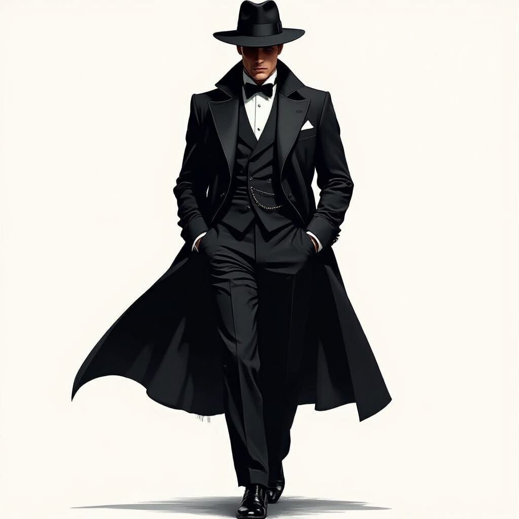 Elegant Man in Black Hat: Noir-Inspired Digital Art