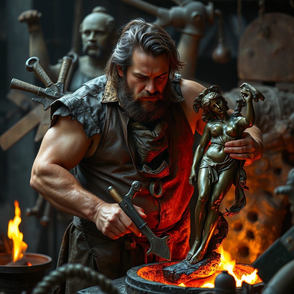Hephaestus Forging Venus: A Photorealistic Masterpiece
