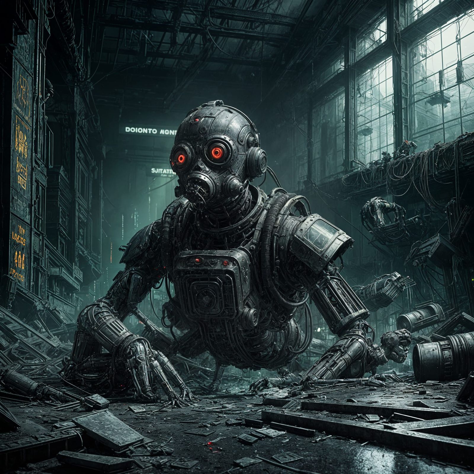 Cyberpunk Cyborg Duck Dancer in Ruins