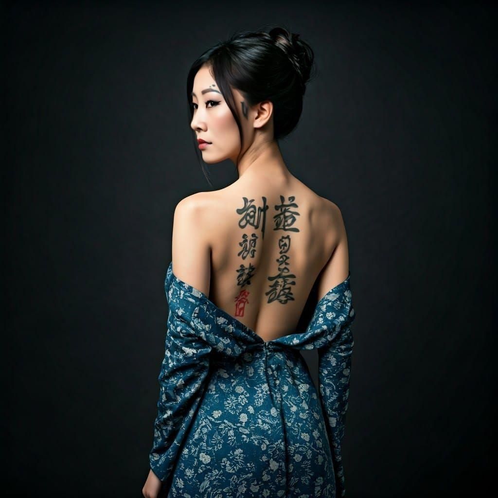 Woman with Japanese Calligraphy Tattoo Portrait