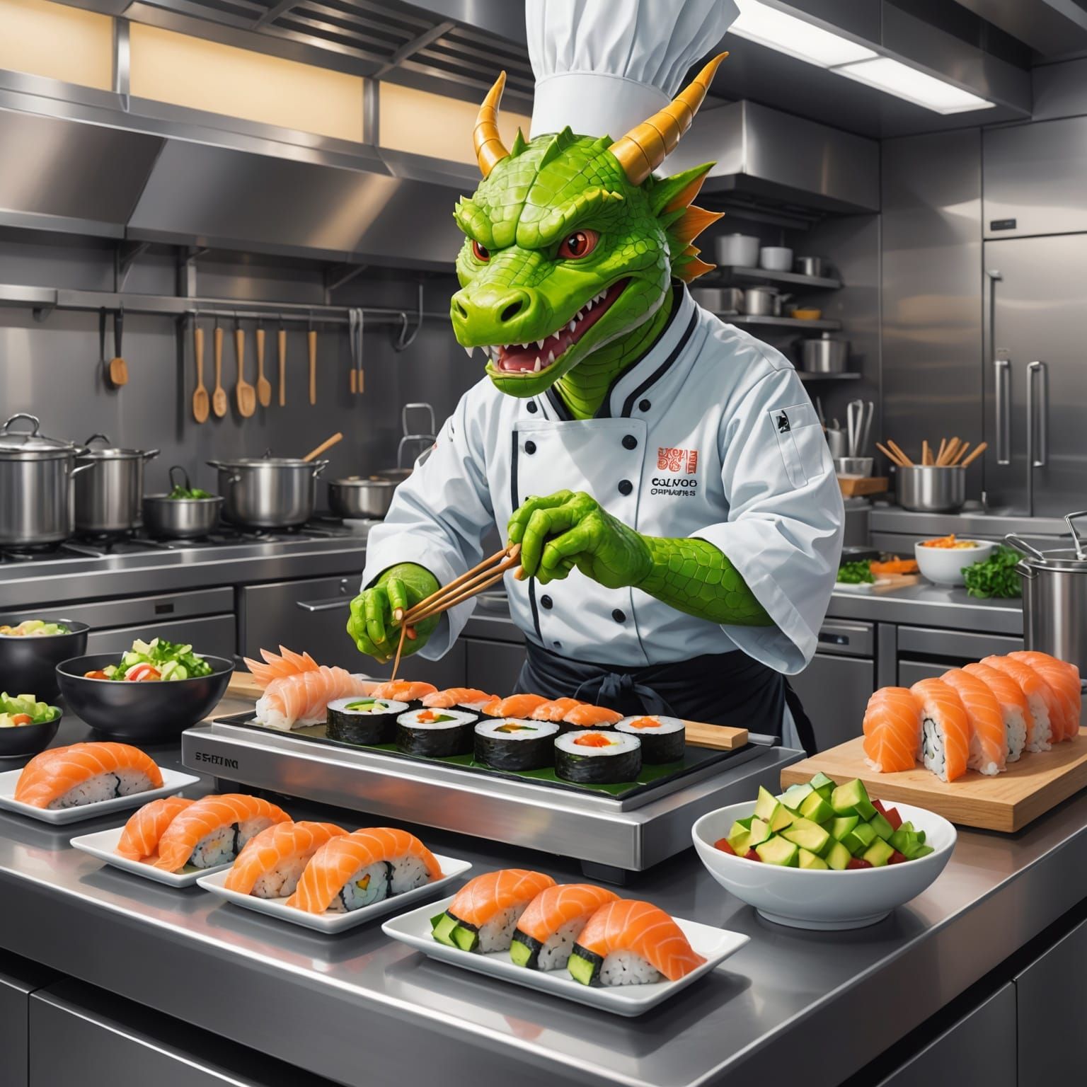 Dragon Chef Creates Sushi in Futuristic Kitchen