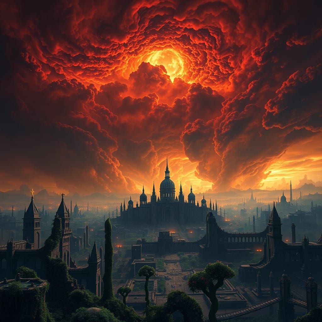 Apocalyptic Final Battle Unfolds Amidst a Blazing Sky