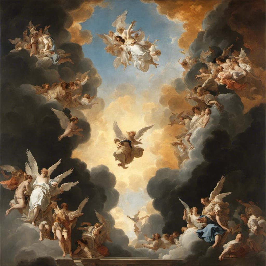 Angels Ascending to Heaven in Baroque Style