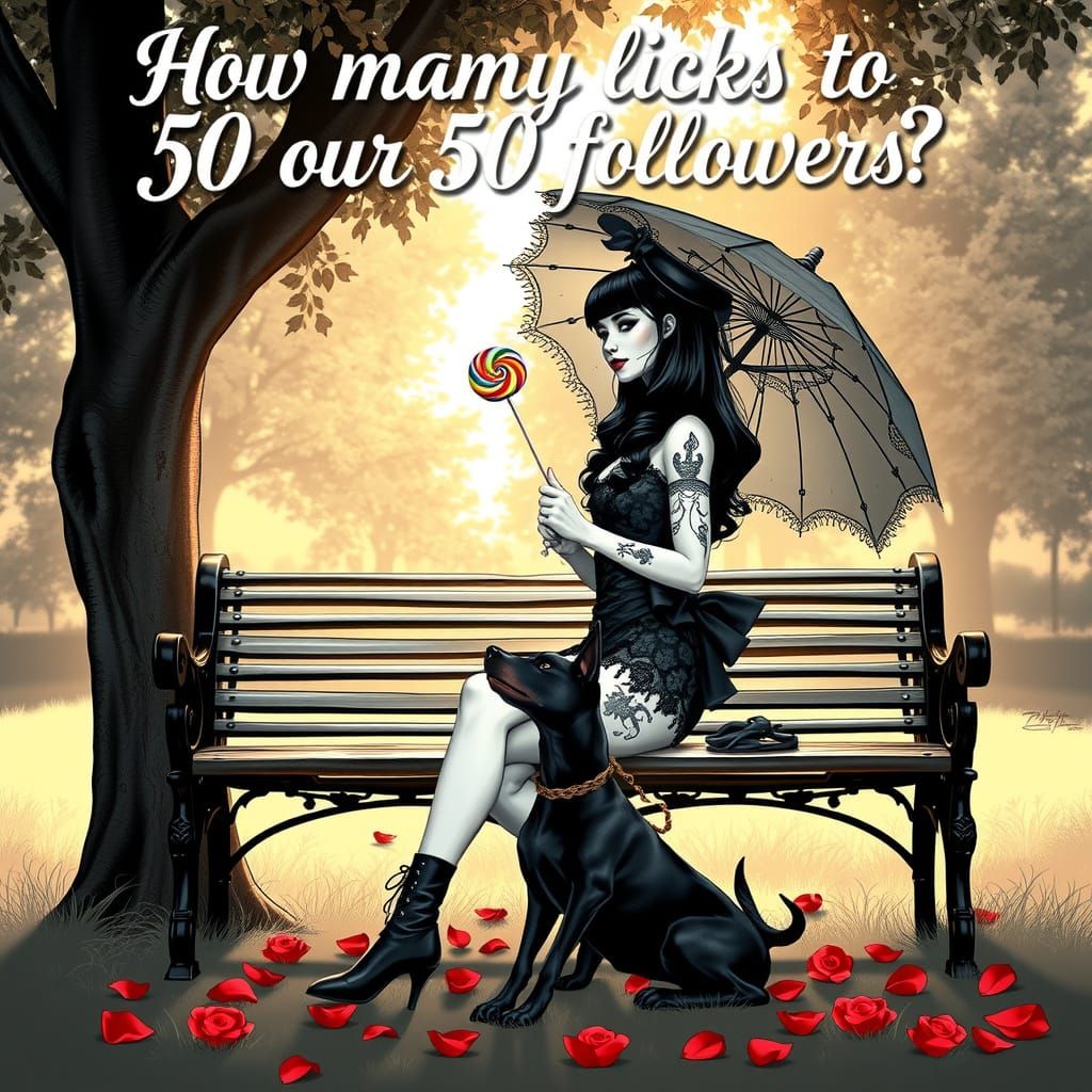 Gothic Woman with Doberman in Monochrome Pen and Ink