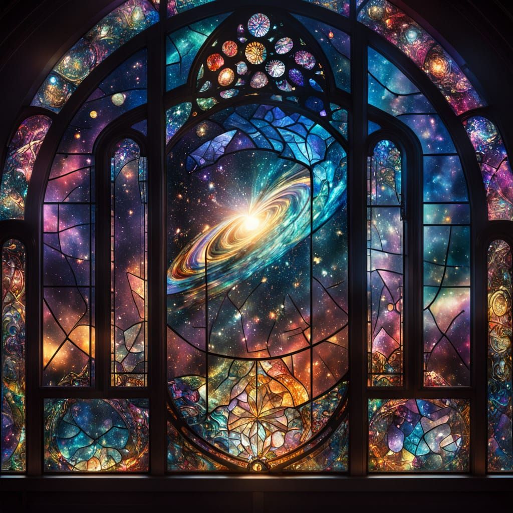 Intricate Stained Glass Nebula Window