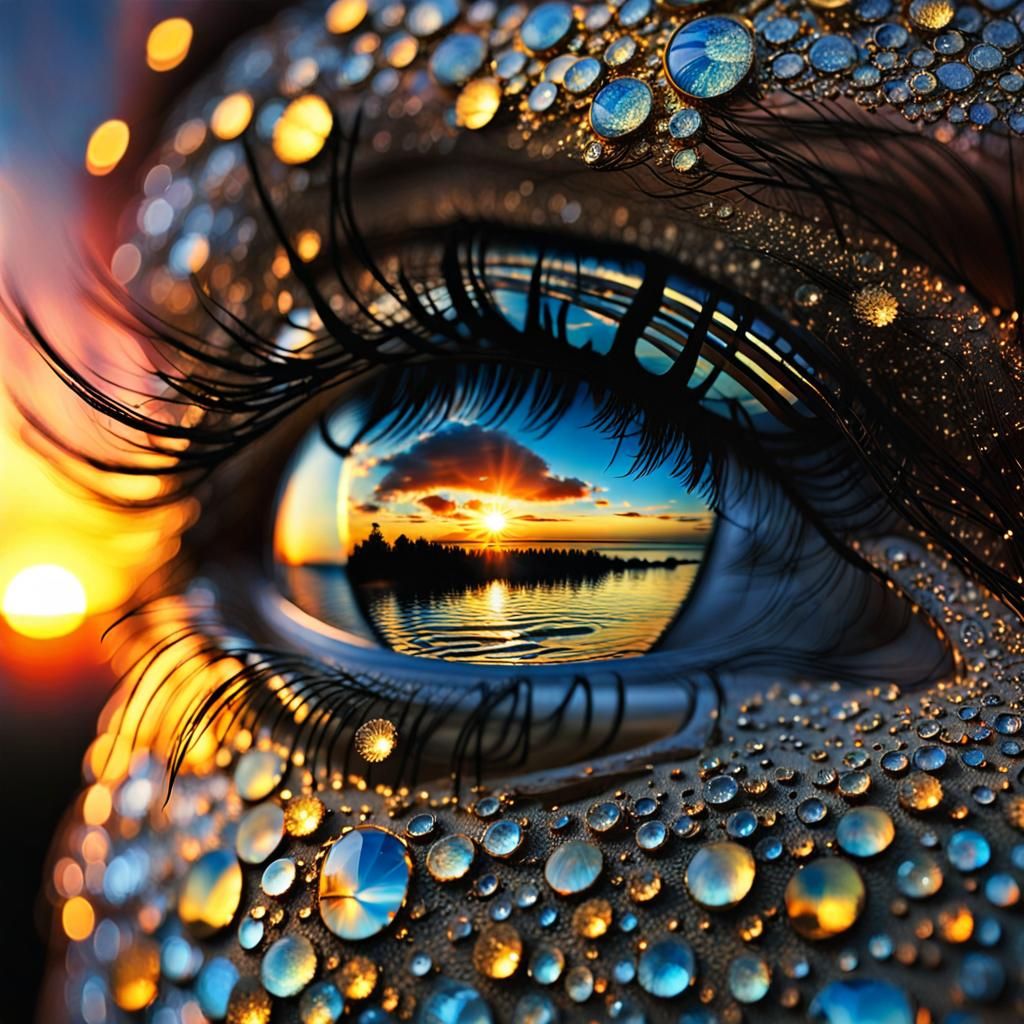 Sparkling Sunset Eye: Hyperrealistic Photography in Klimt St...