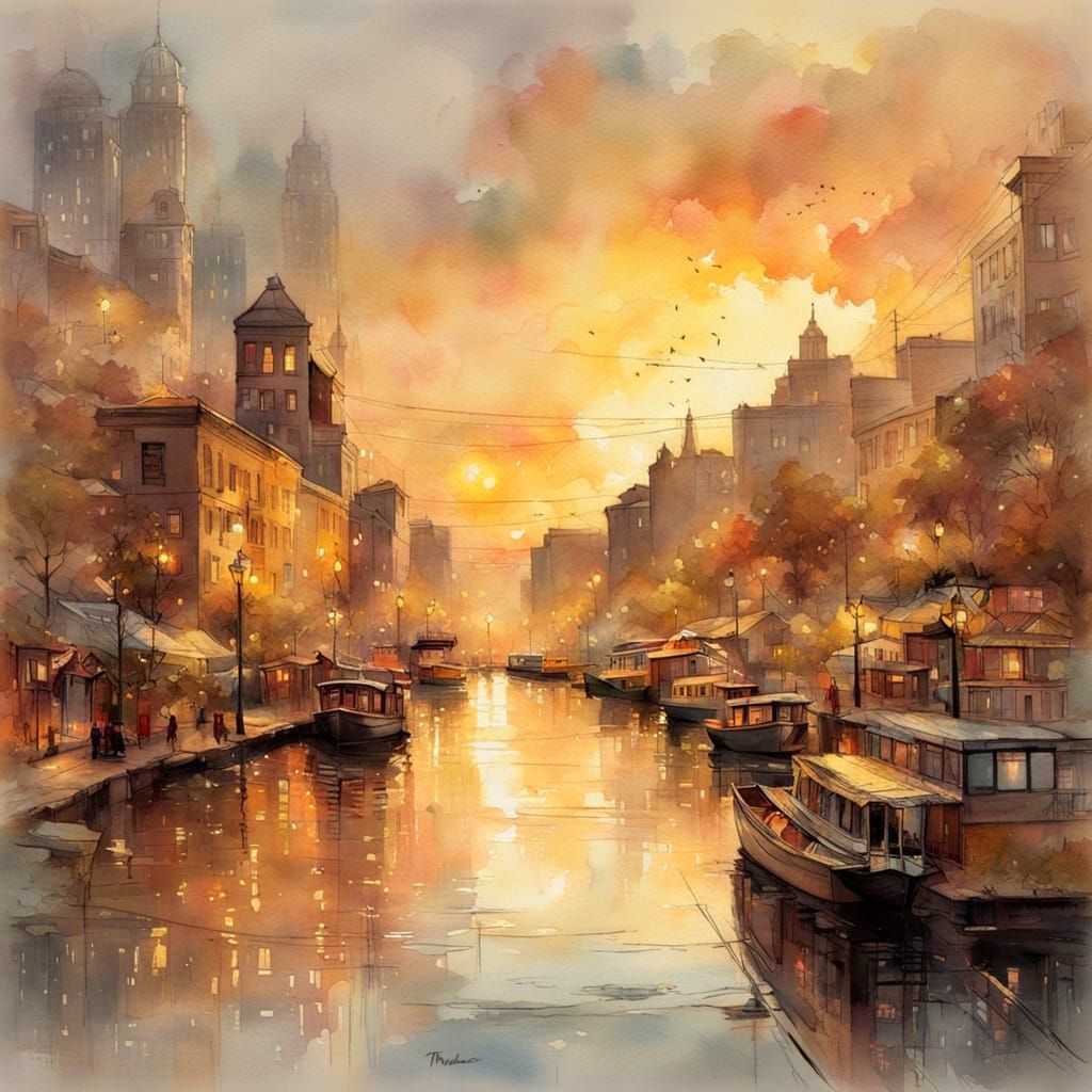 Dreamy Cityscape at Sunset