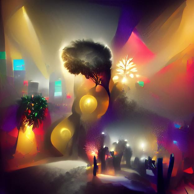 New Year's Eve Digital Illustration with Volumetric Lighting