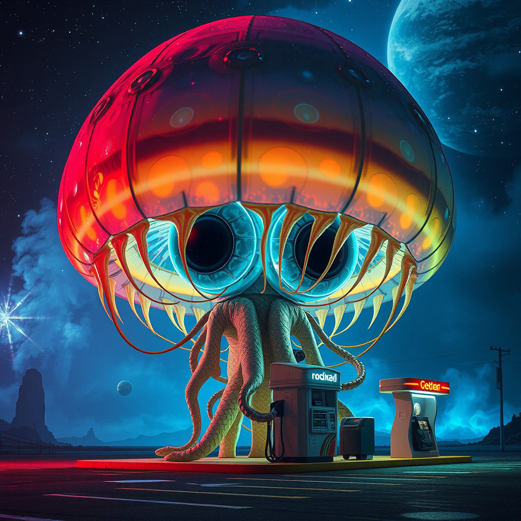 Bioluminescent Alien Gas Station in Space