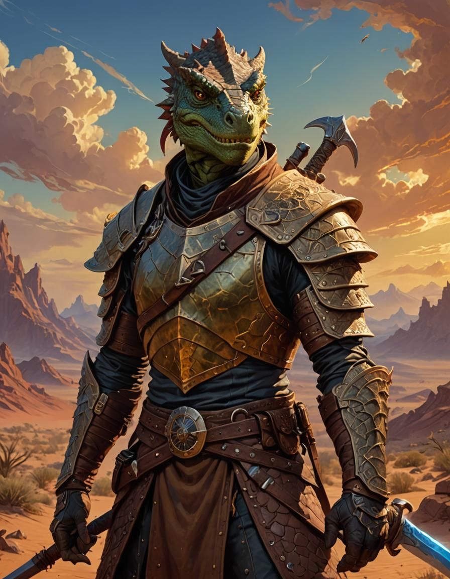 Lizardfolk Warlock Portrait in High Fantasy Style