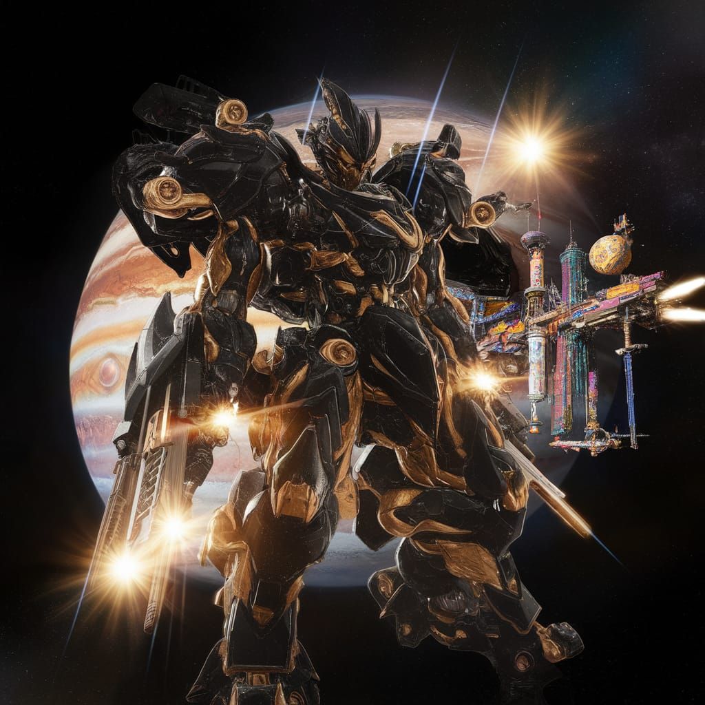Colossal Mech Defends Space Station: Hyperrealistic Splash A...