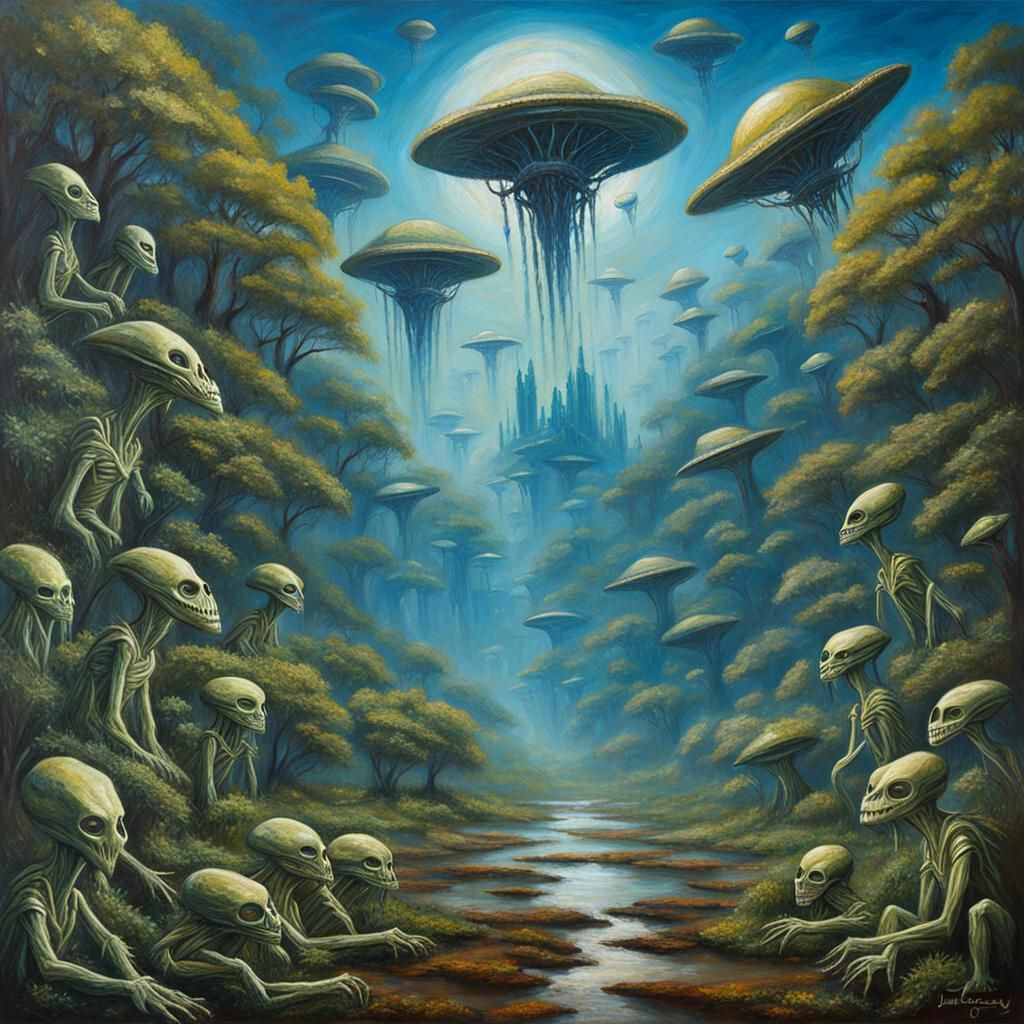 Aliens and Human Rights: Oil Painting in Nature