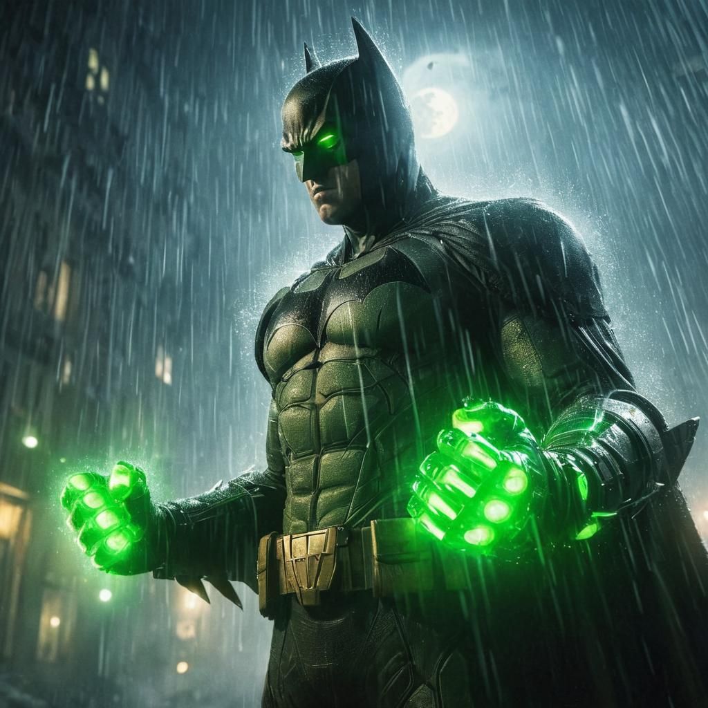 Batman with Kryptonite Gloves in Comic Art Style