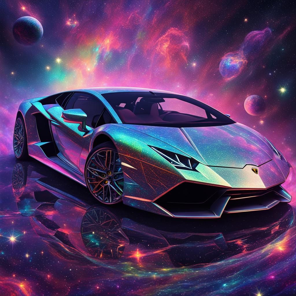 Lamborghini Rides the Galaxy: A Cosmic Illustration